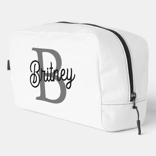 Moderne Elegante Monogram Naam Zwarte Grijze Schr Toilettasje (Rechterhoek)