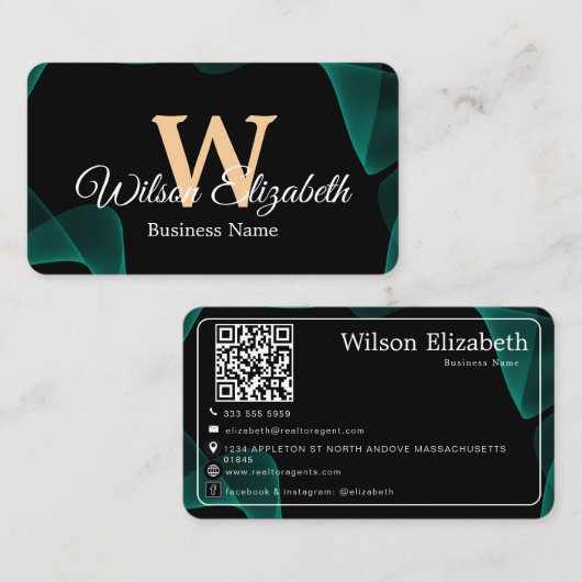 Moderne elegante monogram QR-code visitekaartjes (Voorkant / Achterkant)