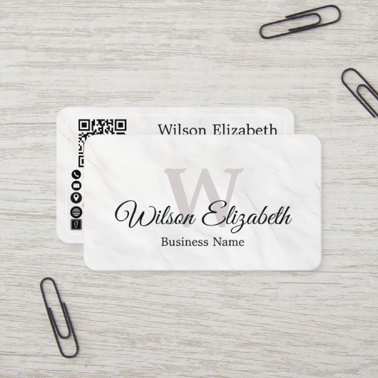 Moderne elegante monogram QR-code visitekaartjes (Voorkant / Achterkant in situ)