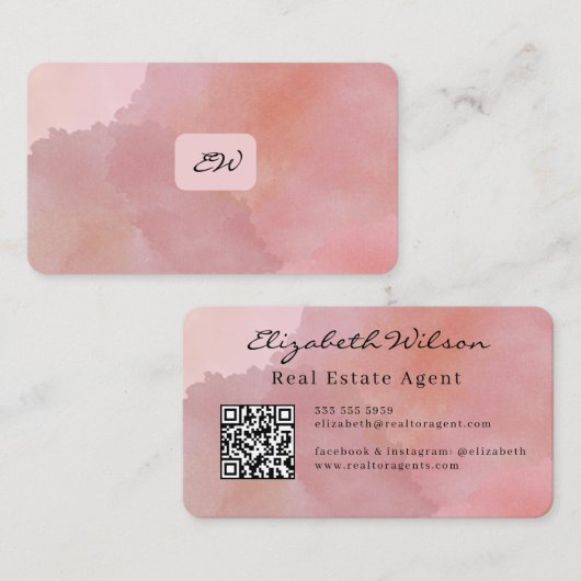 Moderne elegante monogram QR-code visitekaartjes (Voorkant / Achterkant)