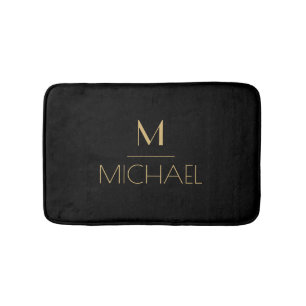 Moderne Elegante Monogram Zwart & Goud Badmat