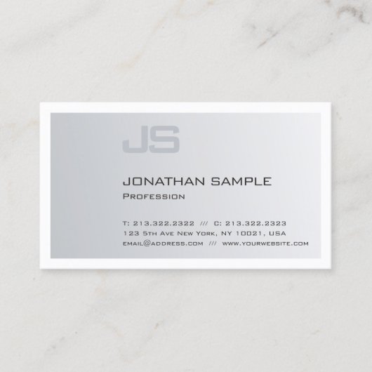 Moderne Elegante Monogrammed Trendy Silver Plain Visitekaartje (Voorkant)