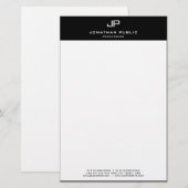 Moderne Elegante Monogrammed Zwart Wit Sjabloon Briefpapier (Voorkant / Achterkant)