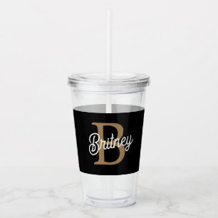 Moderne Elegante Monogramnaam Zwart Goud Schrift Acryl Drinkbeker