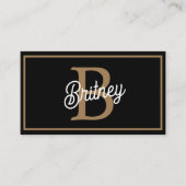 Moderne Elegante Monogramnaam Zwart Gouden Schrift Visitekaartje (Voorkant)