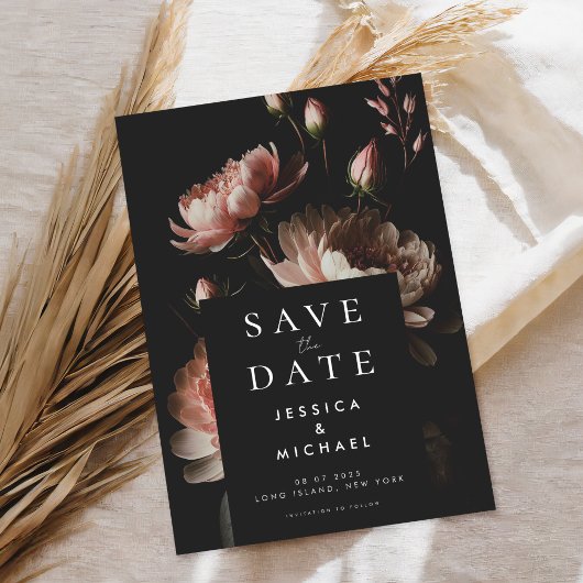 Moderne elegante Moody Floral minimalistische brui Save The Date