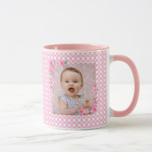 Moderne elegante multi foto familie roze girly kof mok