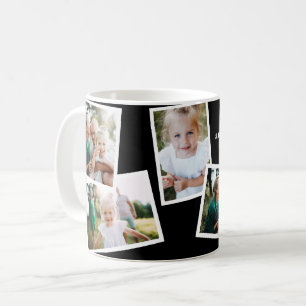 Moderne, elegante multi-foto familie, zwart cadeau koffiemok