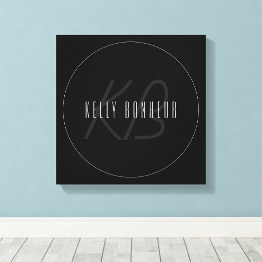 Moderne Elegante Naam & Monogram | Donkergrijs en  Canvas Afdruk (Insitu (Houten vloer))