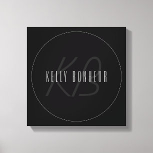 Moderne Elegante Naam & Monogram Donkergrijs en Canvas Afdruk