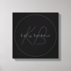 Moderne Elegante Naam & Monogram Donkergrijs en Canvas Afdruk