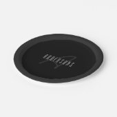 Moderne Elegante Naam & Monogram | Donkergrijs en  Papieren Bordje (Gekanteld)