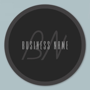 Moderne Elegante Naam & Monogram Donkergrijs en Ronde Sticker