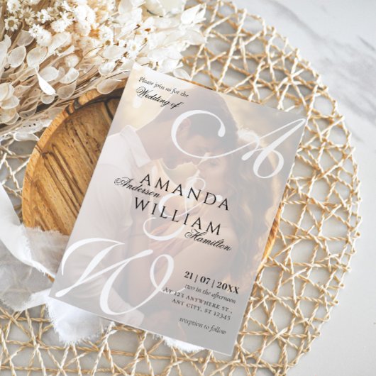 Moderne Elegante Namen Script Foto Bruiloft Kaart