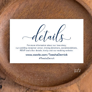 Moderne Elegante Navy Blauwe Script Trouwwebsite Informatiekaartje