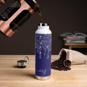 Moderne Elegante Navy Blue Glitter Druppelende Ini Waterfles
