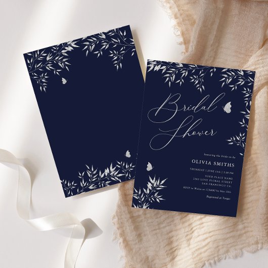 Moderne Elegante Navyblauwe Boho Bloem Bruidsfeest Kaart