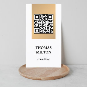 Moderne Elegante Nep Gouden Streep Witte QR Code Visitekaartje