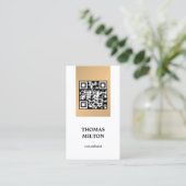 Moderne Elegante Nep Gouden Streep Witte QR Code Visitekaartje (Staand voorkant)