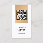 Moderne Elegante Nep Gouden Streep Witte QR Code Visitekaartje (Voorkant)