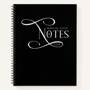 Moderne Elegante Notities Gepersonaliseerd Zwart W Notitieboek