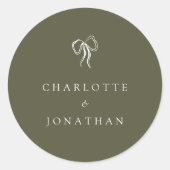 Moderne Elegante Olijfgroene Bruiloft Ronde Sticker (Voorkant)