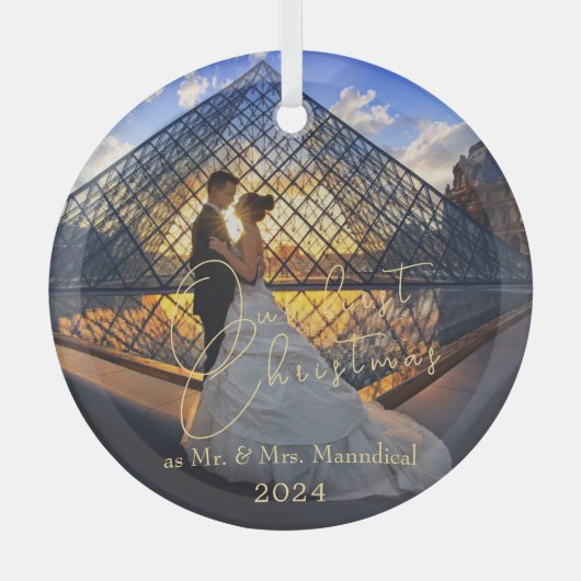 Moderne elegante onze eerste kerst meneer mevrouw  glas ornament (Voorkant)