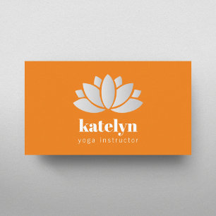 Moderne Elegante Oranje Lotus Icon Yoga Instructor Visitekaartje