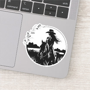 Moderne Elegante Paard Cowgirl Westerse Equestrian Sticker