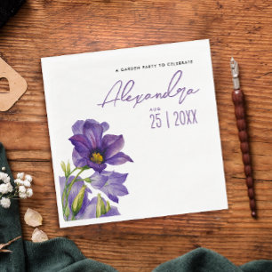 Moderne Elegante Paarse Bloemen Tuin Aquarel Servet