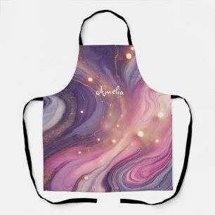 Moderne Elegante Paarse Gouden Marmer Gepersonalis Schort