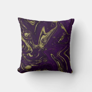 Moderne Elegante Paarse & Gouden Marmeren Swirl Kussen