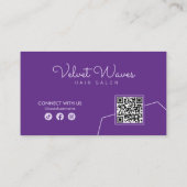 Moderne Elegante Paarse Haar Stylist Make-up QR Co Visitekaartje (Achterkant)