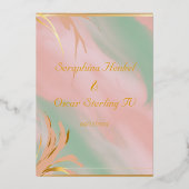 Moderne Elegante Pastel Roze en Blauwe Bruiloft Folie Uitnodiging (Achterkant)