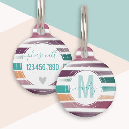 Moderne Elegante Penseelstreken Hond Naam Monogram Huisdierpenning