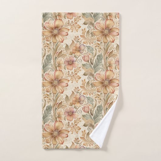 Moderne Elegante Perzik Bloemen Bad Handdoek (Handdoek)