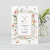 Moderne Elegante Perzik Bloemen Save the Date (Staand voorkant)