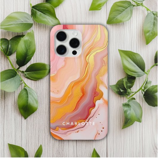 Moderne Elegante Perzik Goud Marmer Gepersonalisee Case-Mate iPhone Case