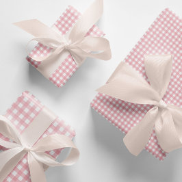 Moderne Elegante Perzik Roze Gingham Check Patroon Inpakpapier Vel