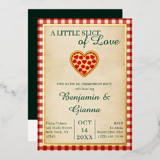 Moderne Elegante Pizza Liefde Verloving Feest Folie Uitnodiging