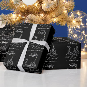 Moderne Elegante Prettig Kerstboom en Rendier Cadeaupapier