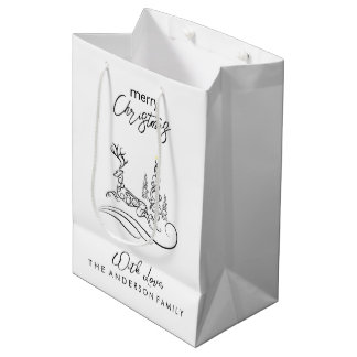 Moderne Elegante Prettig Kerstboom en Rendier Medium Cadeauzakje