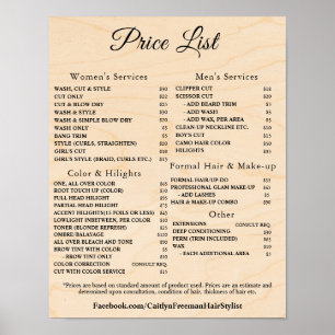 Moderne Elegante Prijslijst Schoonheidssalon Poster