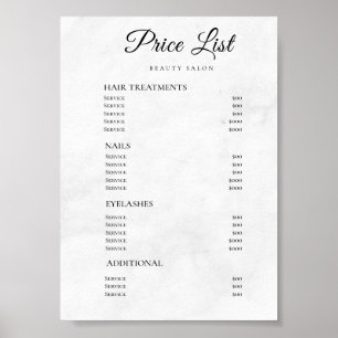 Moderne Elegante Prijslijst Schoonheidssalon Poster