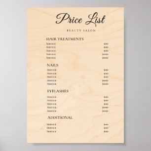 Moderne Elegante Prijslijst Schoonheidssalon Poster