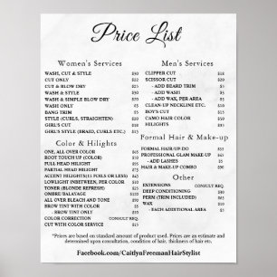 Moderne Elegante Prijslijst Schoonheidssalon Poster