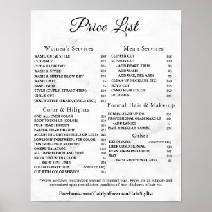 Moderne Elegante Prijslijst Schoonheidssalon Poster