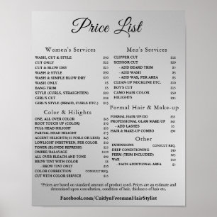 Moderne Elegante Prijslijst Schoonheidssalon Poster