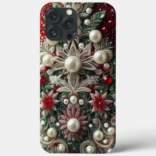Moderne elegante rode groene parels Valentijnsdag iPhone 13 Pro Max Hoesje