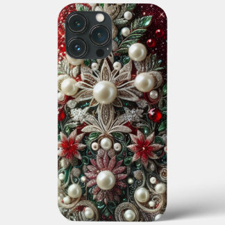 Moderne elegante rode groene parels Valentijnsdag iPhone 13 Pro Max Hoesje